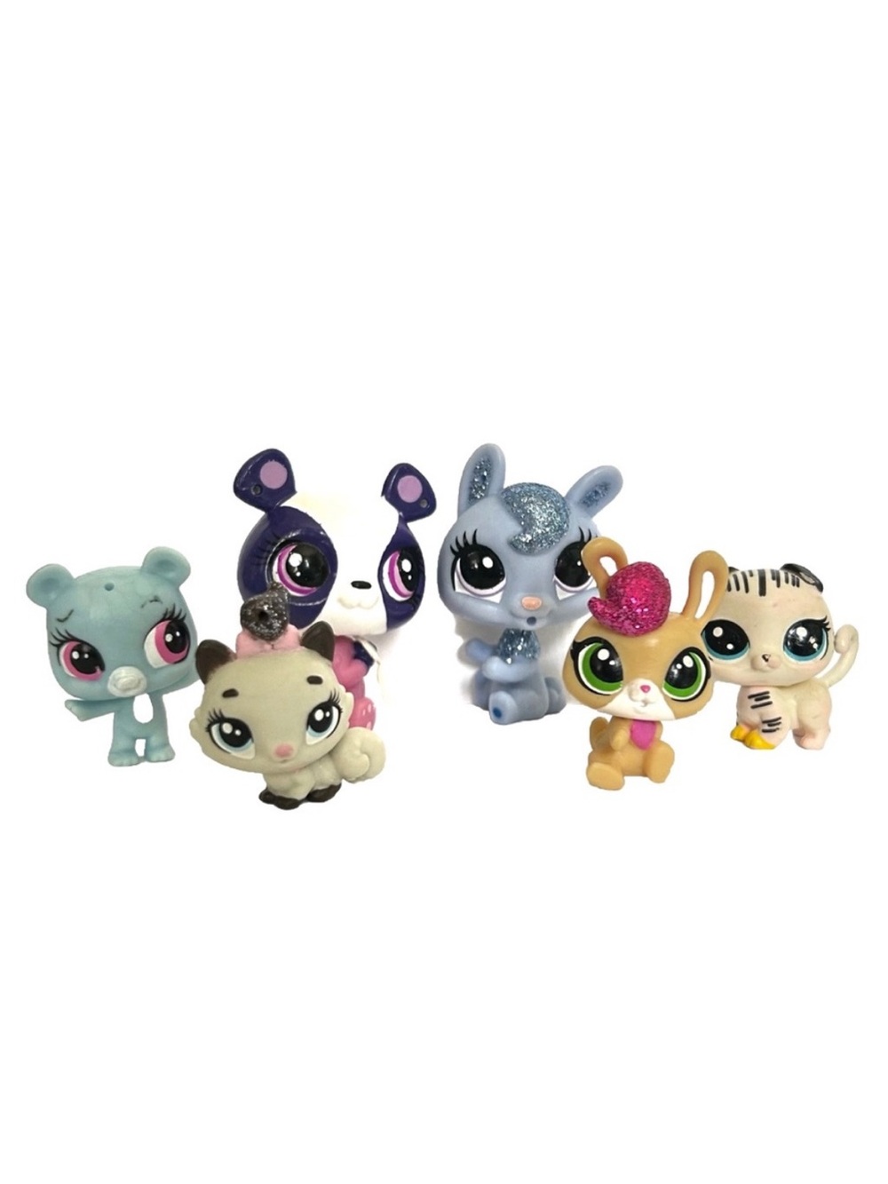 Littlest Pet Shop Figures Purple Pink Panda Bear Yellow Sparkly Bunny White Cats